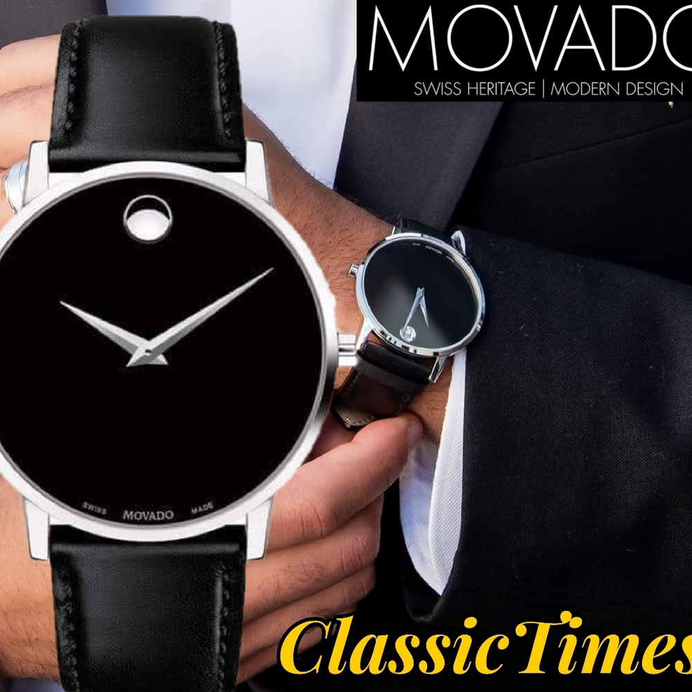 ***SOLD*** Movado Men's Museum Classic Leather Strap Watch with Black Dial